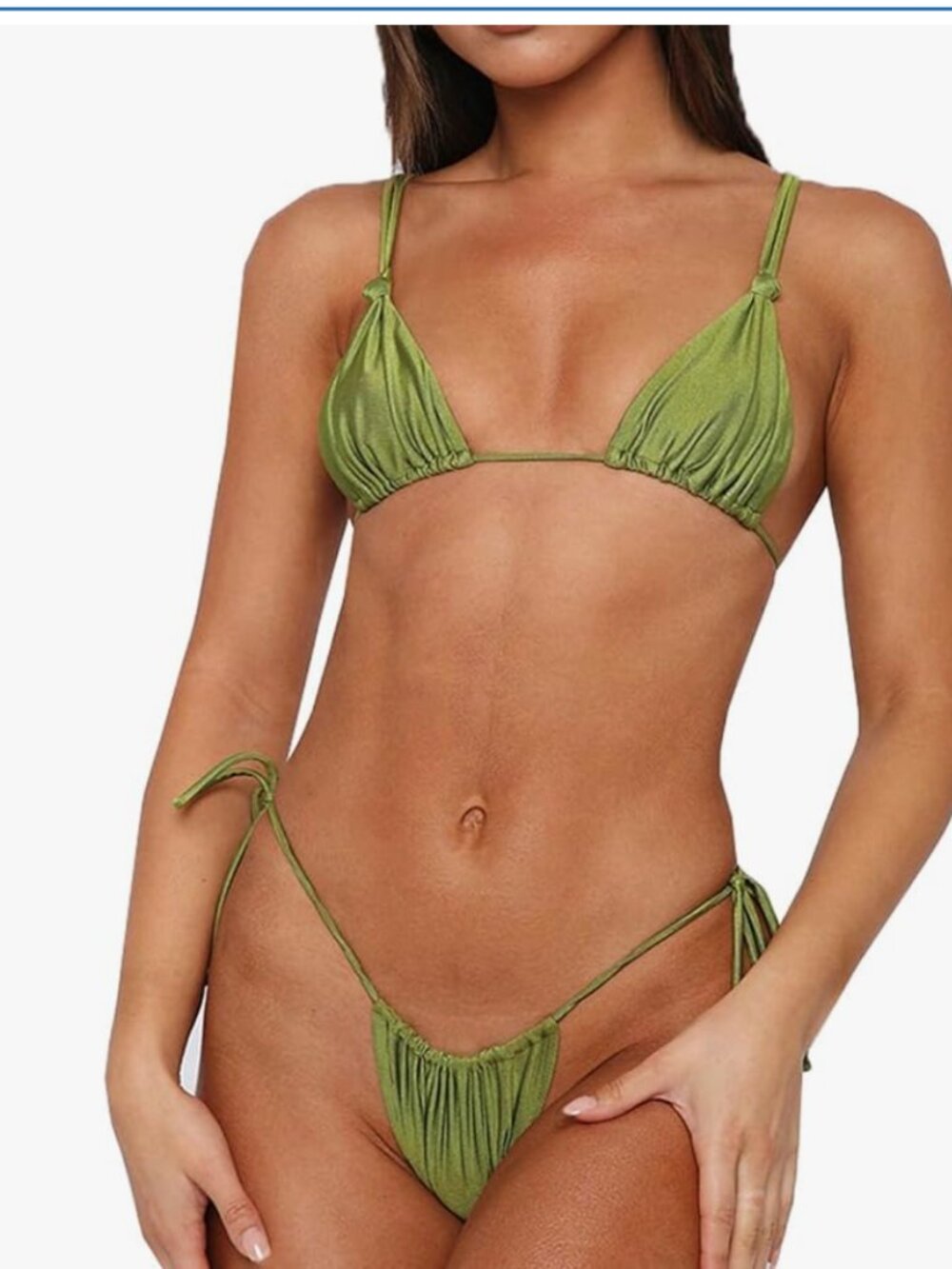 Light Green Satin Triangle Bikini Top